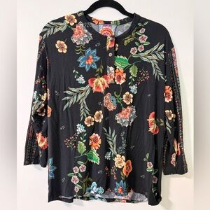 Johnny Was Bamboo Floral 3/4 Sleeve Top Size XS